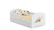 Bērnu gulta Luk ar atvilktni, matraci un aizsargbarjeru 164 cm x 85 cm x 63 cm, ekskavators cena un informācija | Bērnu gultas | 220.lv