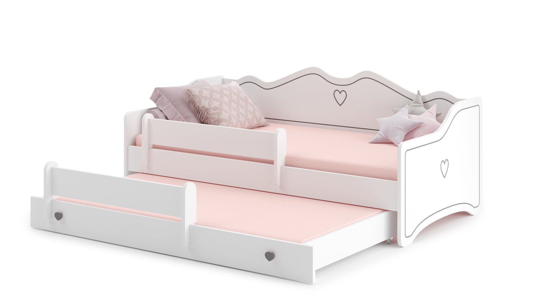 Bērnu divguļamā gulta Emma ar matraci un aizsargbarjeru 164x85x70 / 160x80x15cm цена и информация | Bērnu gultas | 220.lv