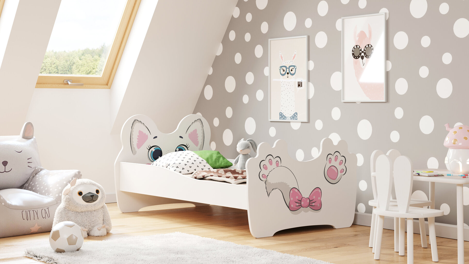 Bērnu gulta Dzīvnieki ar matraci 164 cm x 90 cm x 70 cm, kaķis cena un informācija | Bērnu gultas | 220.lv