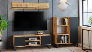 TV galds Focus RTV 155x49x40 cm, dabīgā koka/melnā krāsā cena un informācija | TV galdiņi | 220.lv