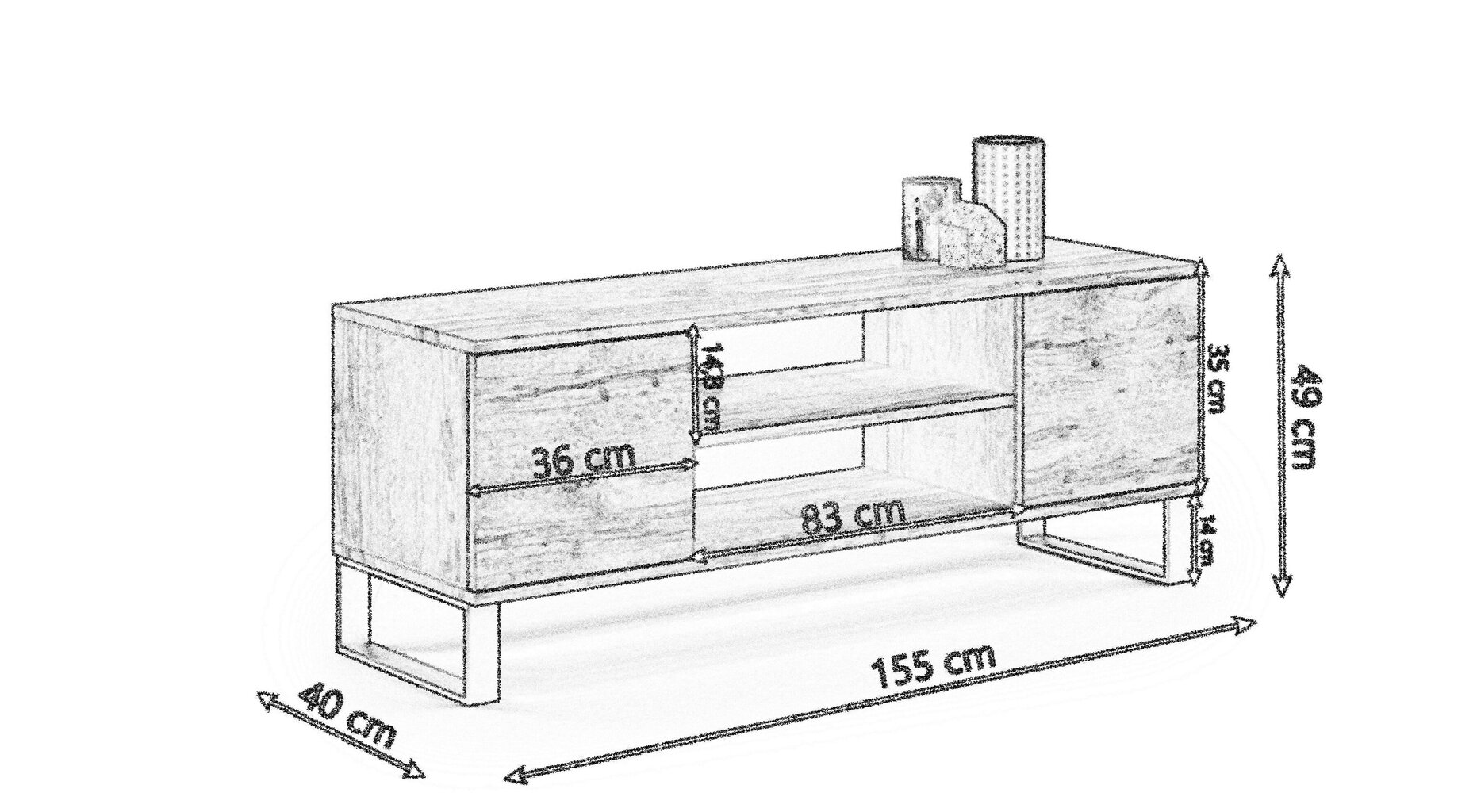 TV galds Focus RTV 155x49x40 cm, dabīgā koka/melnā krāsā cena un informācija | TV galdiņi | 220.lv