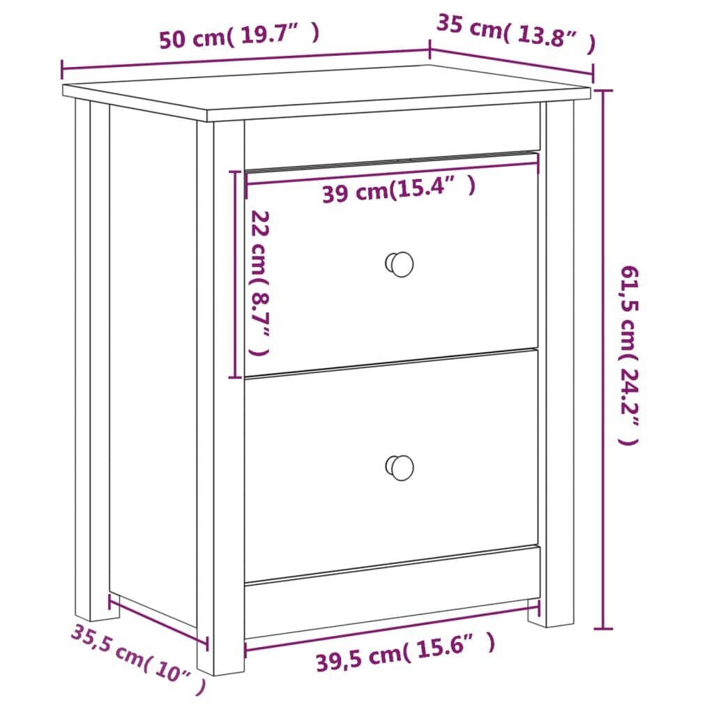 vidaXL naktsskapīši, 2 gab., melni, 50x35x61,5 cm, priedes masīvkoks cena un informācija | Naktsskapīši | 220.lv