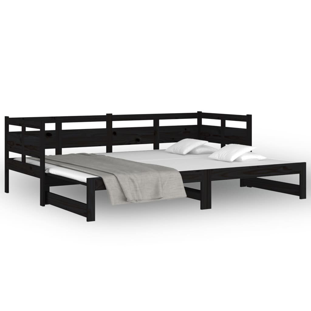 Izvelkama gulta, melna, 2x(90x200)cm, priedes masīvkoks цена и информация | Gultas | 220.lv