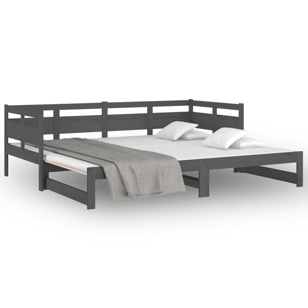 Izvelkama gulta, pelēka, 2x(80x200)cm, priedes masīvkoks cena un informācija | Gultas | 220.lv