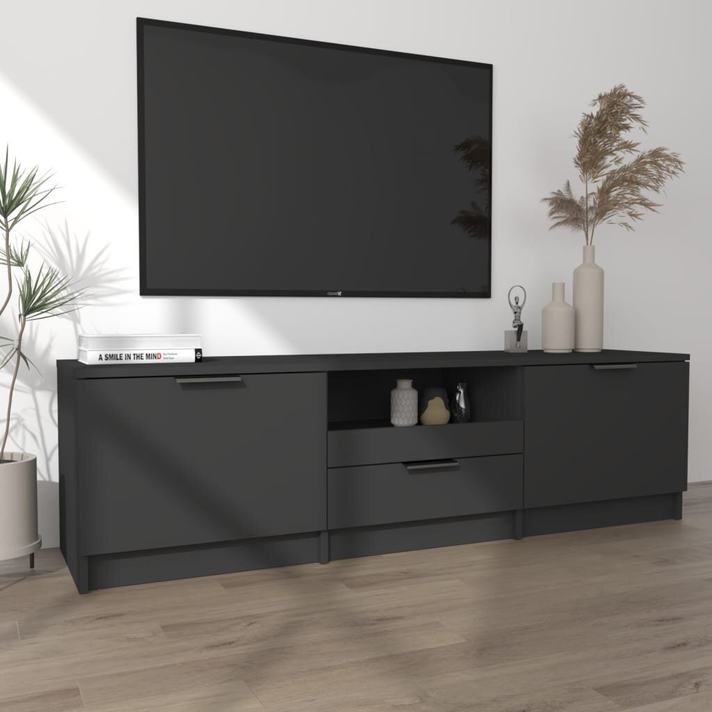 TV skapis, melns, 140x35x40cm, apstrādāts koks цена и информация | TV galdiņi | 220.lv