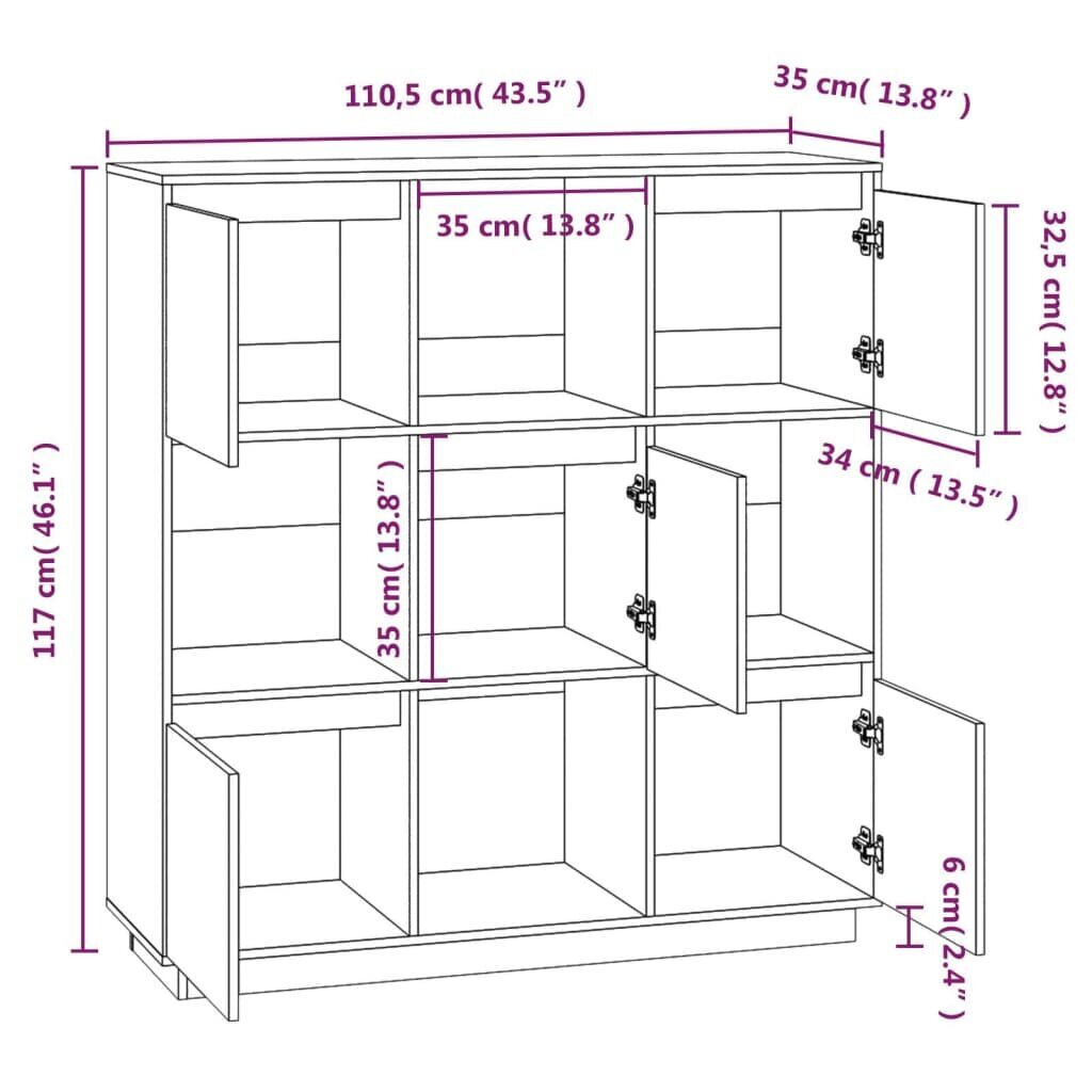 vidaXL augstais skapītis, medus brūns, 110,5x35x117 cm, priedes koks cena un informācija | Skapīši viesistabai | 220.lv