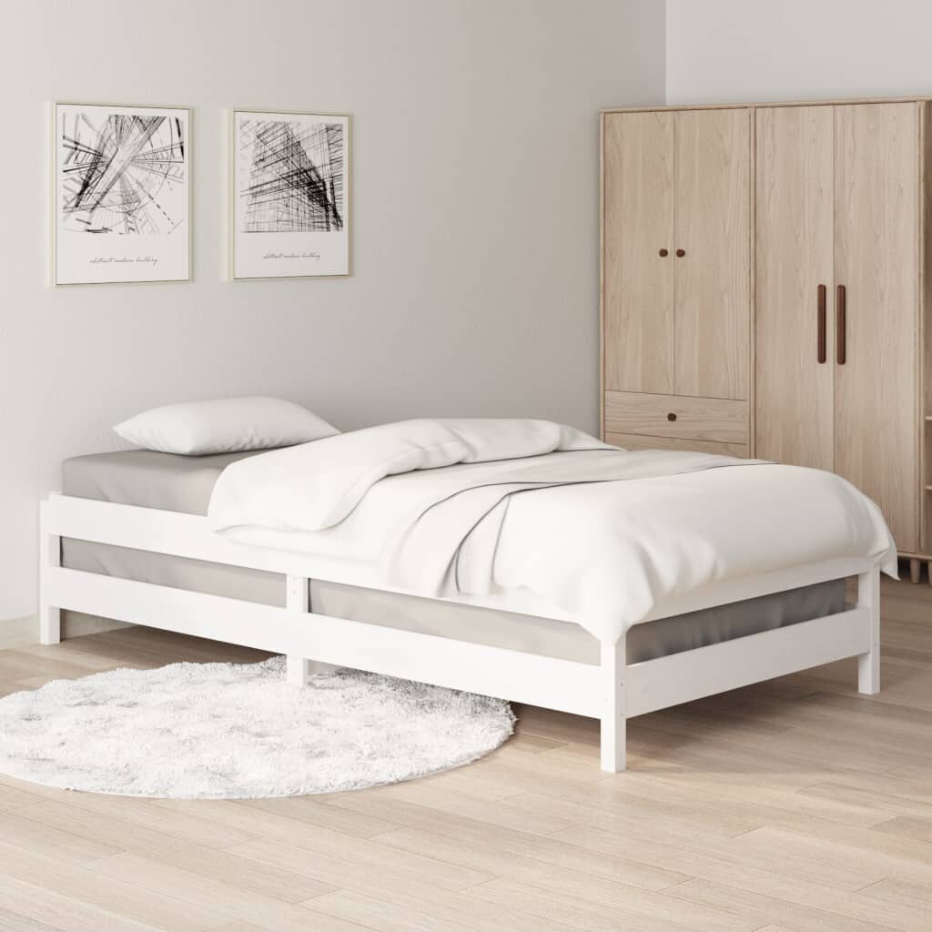 Saliekamā gulta, balta, 100x200cm, priedes masīvkoks cena un informācija | Gultas | 220.lv