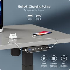 Elektroniski regulējama augstuma galds Desktronic ar USB A un C savienojumiem, Melnas kājas, Pelēka galda virsma 120 x 60 cm цена и информация | Компьютерные, письменные столы | 220.lv