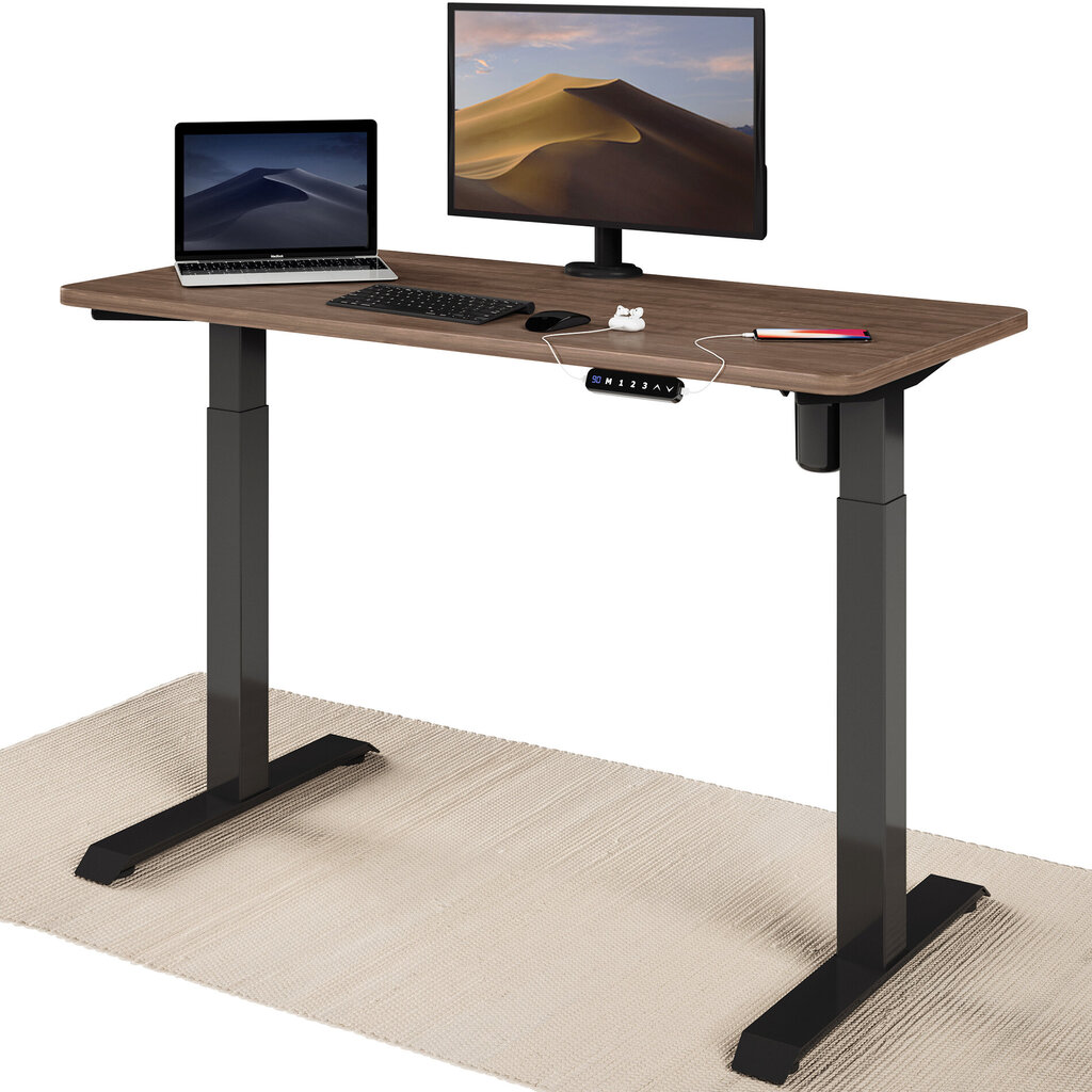 Elektroniski regulējama augstuma galds Desktronic ar USB A un C savienojumiem, Melnas kājas, Riekstakoka galda virsma 120 x 60 cm cena un informācija | Datorgaldi, rakstāmgaldi, biroja galdi | 220.lv