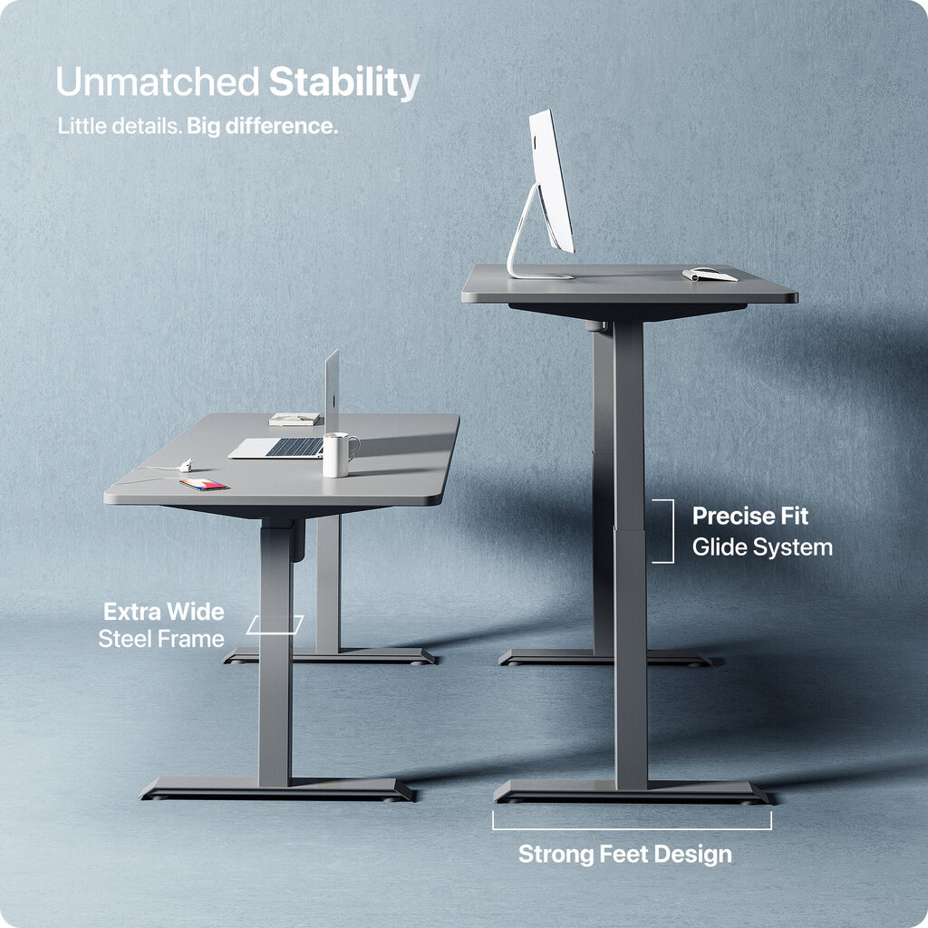 Elektroniski regulējama augstuma galds Desktronic ar USB A un C savienojumiem, Pelēkas kājas, Pelēka galda virsma 120 x 60 cm cena un informācija | Datorgaldi, rakstāmgaldi, biroja galdi | 220.lv