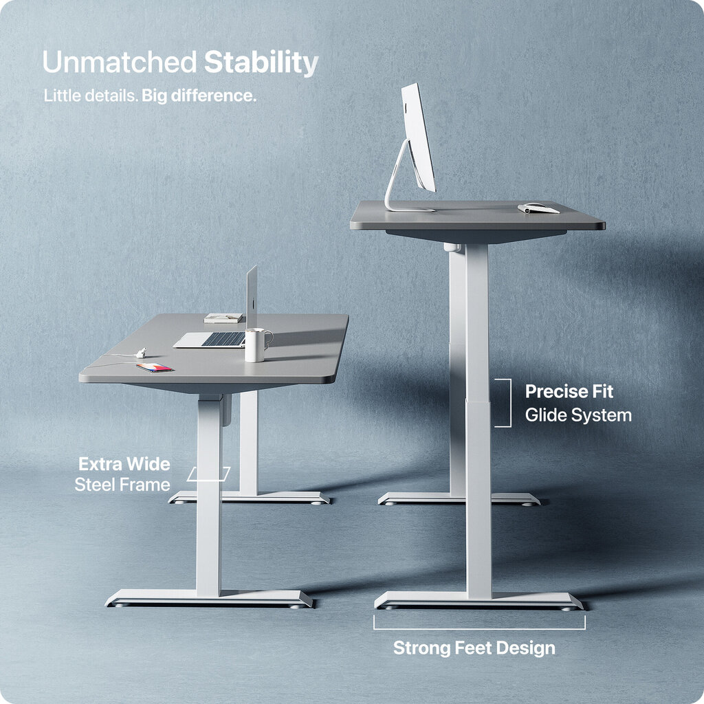 Elektroniski regulējama augstuma galds Desktronic ar USB A un C savienojumiem, Baltas kājas, Pelēka galda virsma 120 x 60 cm cena un informācija | Datorgaldi, rakstāmgaldi, biroja galdi | 220.lv
