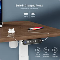 Elektroniski regulējama augstuma galds Desktronic ar USB A un C savienojumiem, Baltas kājas, Riekstakoka galda virsma 120 x 60 cm цена и информация | Компьютерные, письменные столы | 220.lv