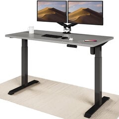 Elektroniski regulējama augstuma galds Desktronic ar USB A un C savienojumiem, Melnas kājas, Pelēka galda virsma 140 x 70 cm cena un informācija | Datorgaldi, rakstāmgaldi, biroja galdi | 220.lv