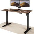 Elektroniski regulējama augstuma galds Desktronic ar USB A un C savienojumiem, Melnas kājas, Riekstakoka galda virsma 140 x 70 cm