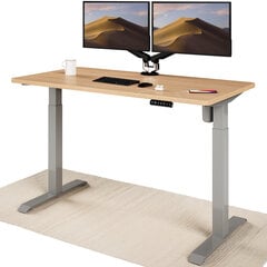Elektroniski regulējama augstuma galds Desktronic ar USB A un C savienojumiem, Pelēkas kājas, Ozolkoka galda virsma 140 x 70 cm cena un informācija | Datorgaldi, rakstāmgaldi, biroja galdi | 220.lv