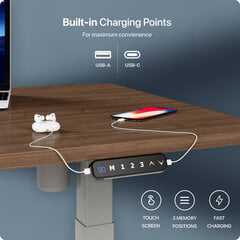 Регулируемый по высоте стол Desktronic с электроприводом, с разъемами USB A и C, Серые ноги, Ореховая столешница 140x70 см цена и информация | Компьютерные, письменные столы | 220.lv