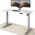 Elektroniski regulējama augstuma galds Desktronic ar USB A un C savienojumiem, Pelēkas kājas, Balta galda virsma 140 x 70 cm