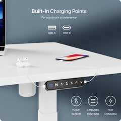 Регулируемый по высоте стол Desktronic с электроприводом, с разъемами USB A и C, Белые ноги, Белая столешница 140x70 см цена и информация | Компьютерные, письменные столы | 220.lv