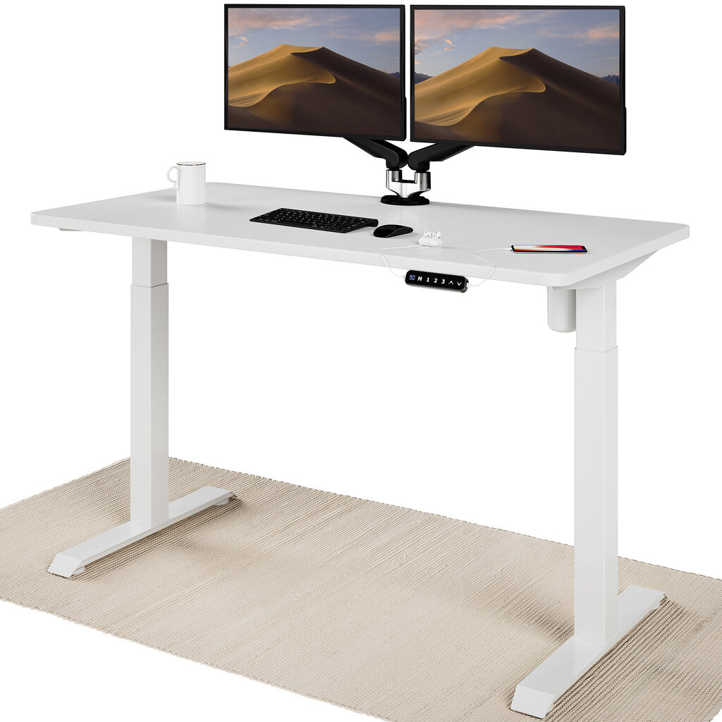 Elektroniski regulējama augstuma galds Desktronic ar USB A un C savienojumiem, Baltas kājas, Balta galda virsma 140 x 70 cm cena un informācija | Datorgaldi, rakstāmgaldi, biroja galdi | 220.lv