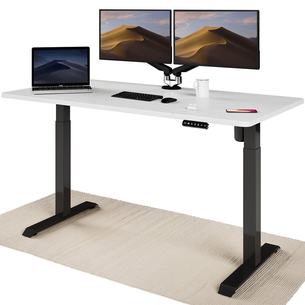 Elektroniski regulējama augstuma galds Desktronic ar USB A un C savienojumiem, Melnas kājas, Balta galda virsma 160 x 80 cm cena un informācija | Datorgaldi, rakstāmgaldi, biroja galdi | 220.lv