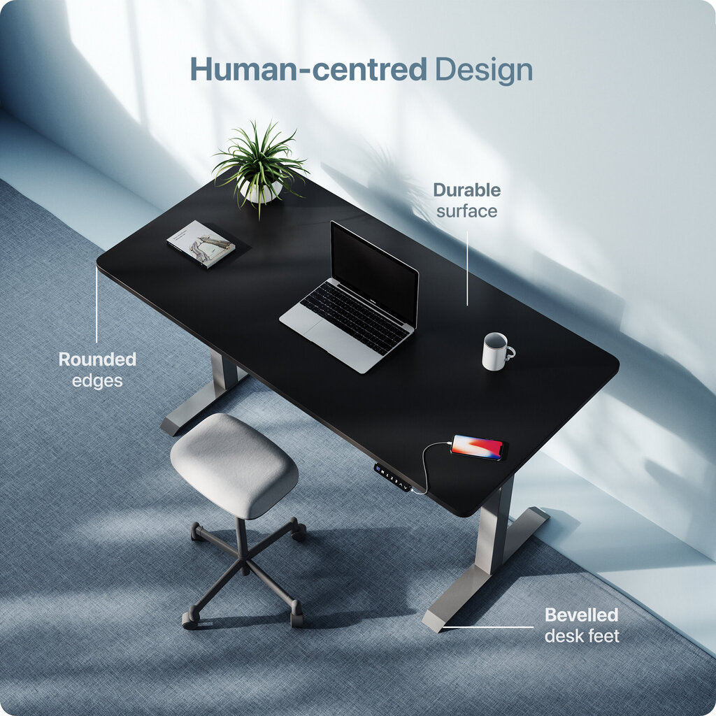 Elektroniski regulējama augstuma galds Desktronic ar USB A un C savienojumiem, Pelēkas kājas, Melna galda virsma 160 x 80 cm cena un informācija | Datorgaldi, rakstāmgaldi, biroja galdi | 220.lv