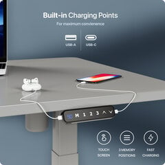 Elektroniski regulējama augstuma galds Desktronic ar USB A un C savienojumiem, Pelēkas kājas, Pelēka galda virsma 160 x 80 cm цена и информация | Компьютерные, письменные столы | 220.lv