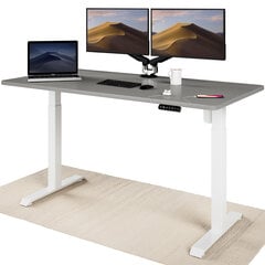 Elektroniski regulējama augstuma galds Desktronic ar USB A un C savienojumiem, Baltas kājas, Pelēka galda virsma 160 x 80 cm cena un informācija | Datorgaldi, rakstāmgaldi, biroja galdi | 220.lv