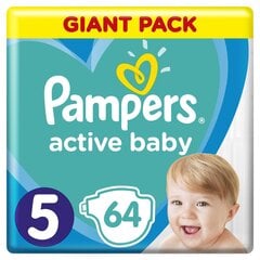 Подгузники Pampers Active Baby Junior 5 11-16 кг, 64 шт. цена и информация | Подгузники | 220.lv