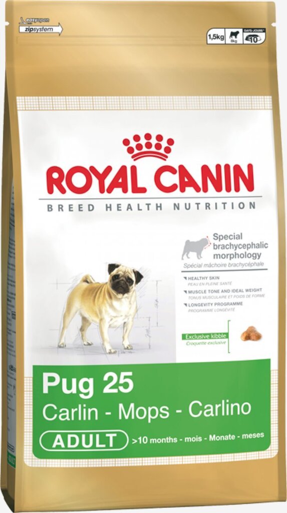 Suņu barība Royal Canin Pug Adult, 0.5 kg cena un informācija | Sausā barība suņiem | 220.lv