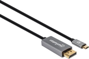 Kabeļa adapteris Manhattan USB-C uz DisplayPort DP Alt Mode 8K 2 m, melns цена и информация | Кабели для телефонов | 220.lv