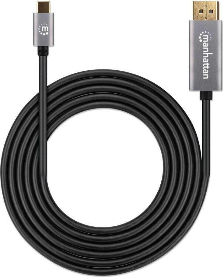 Kabeļa adapteris Manhattan USB-C uz DisplayPort DP Alt Mode 8K 2 m, melns cena un informācija | Savienotājkabeļi | 220.lv