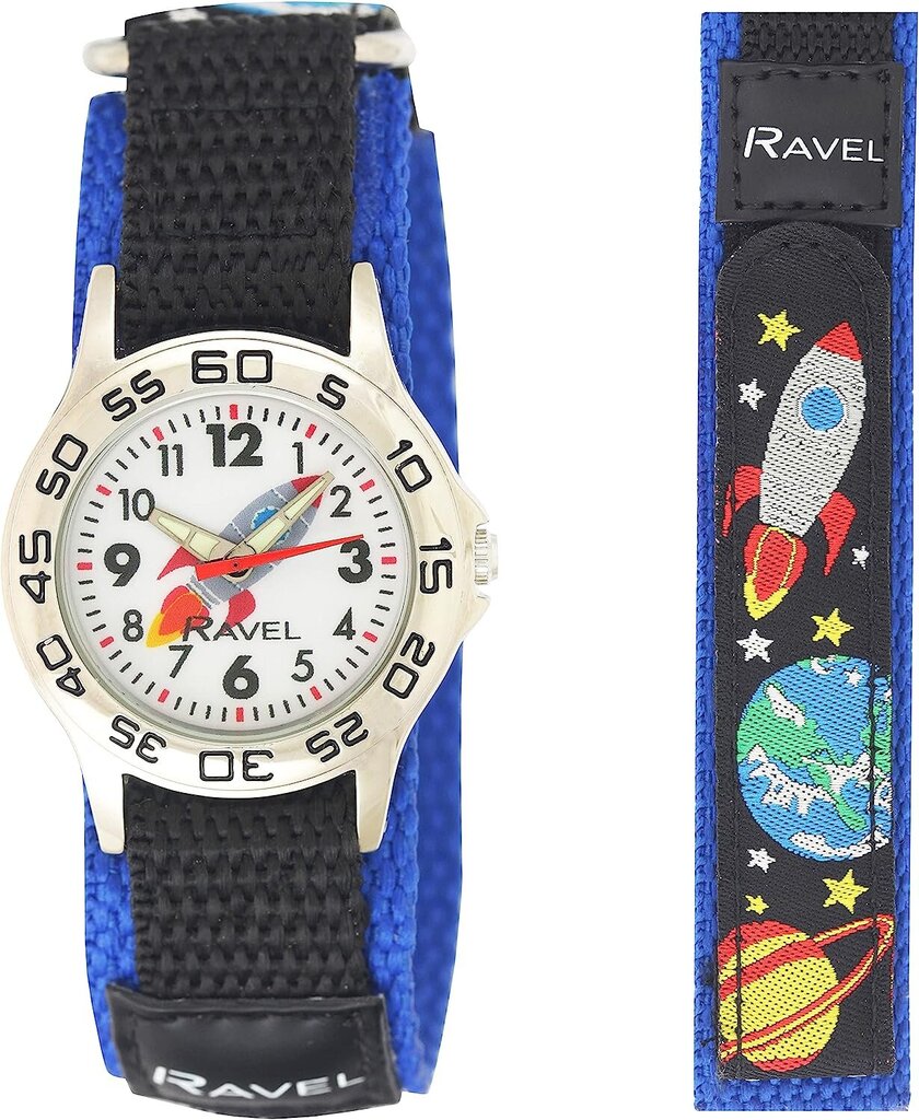 Ravel - kosmosa raķešu bērnu pulkstenis ar Easy -To -Tach Action Band - Analog Quartz Plant - R1507.88 B09R4X3RYR cena un informācija | Bērnu aksesuāri | 220.lv