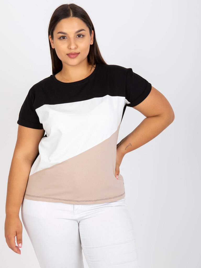 Sieviešu melns un bēšs plus izmēra T-krekls cena un informācija | Blūzes, sieviešu krekli | 220.lv