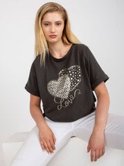 хлопковая футболка цвета хаки больших размеров с аппликацией из стразов цена и информация | Женские блузки, рубашки | 220.lv