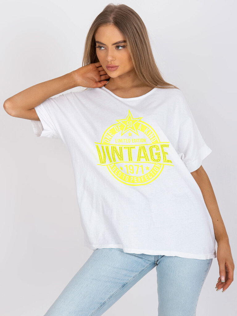 Sieviešu balts un dzeltens T-krekls ar aplikāciju cena un informācija | T-krekli sievietēm | 220.lv
