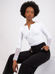 белая блуза в рубчик с кружевом и длинными рукавами rue paris цена и информация | Женские блузки, рубашки | 220.lv