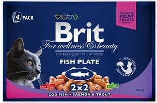 Brit Premium konservu komplekts Fish Plate, 4 x 100 g cena un informācija | Konservi kaķiem | 220.lv