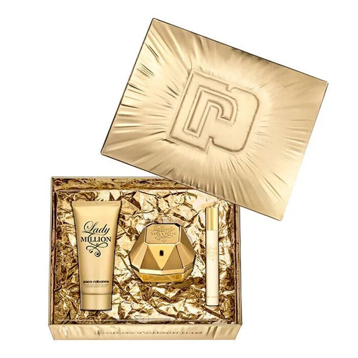 Komplekts Paco Rabanne Lady Million sievietēm: smaržūdens EDP, 10 ml + 80 ml + ķermeņa losjons, 100 ml cena un informācija | Sieviešu smaržas | 220.lv