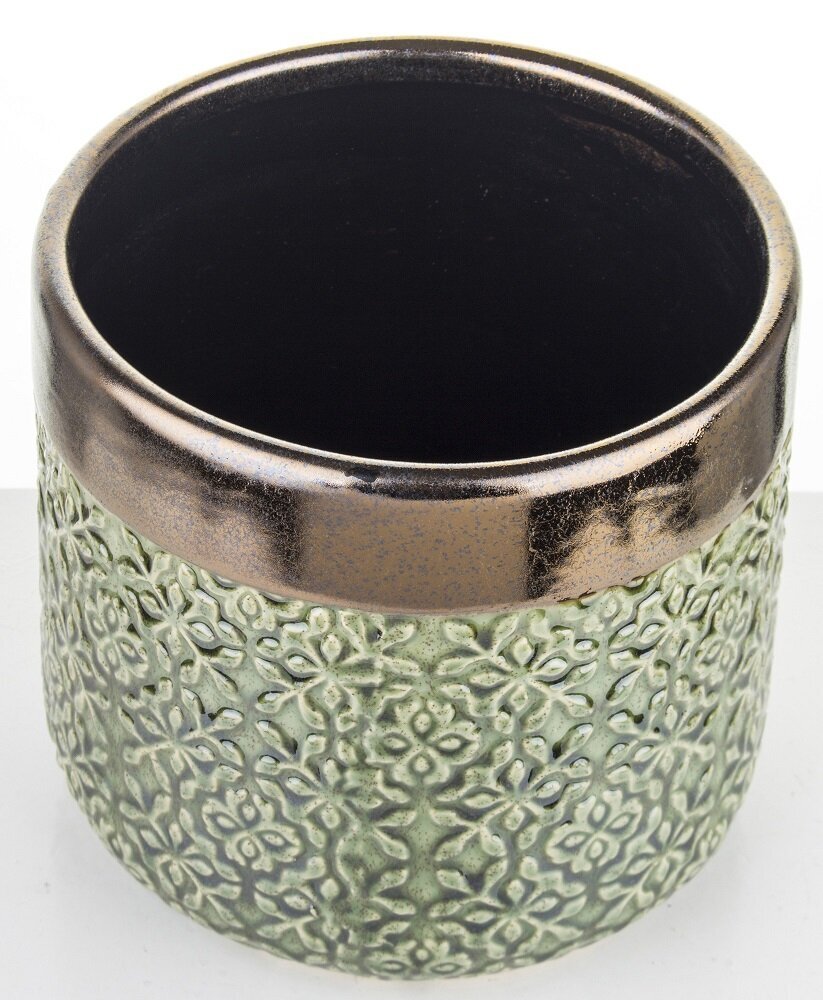 Keramikas puķu pods 16,5x14,5(A) cm, zaļš/zelts cena un informācija | Puķu podi | 220.lv
