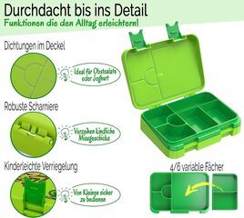 Коробка для закусок Bento Box, зеленая цена и информация | Посуда для хранения еды | 220.lv