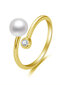 Beneto Atvērts zeltīts gredzens ar īstu pērli un cirkonu AGG469P-G cena un informācija | Gredzeni | 220.lv
