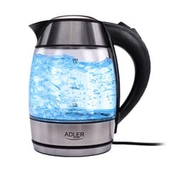 Adler AD 1246 Standard kettle, Glass, Stainless steel/Black, 2000 W, 360° rotational base, 1.8 L цена и информация | Электрочайники | 220.lv