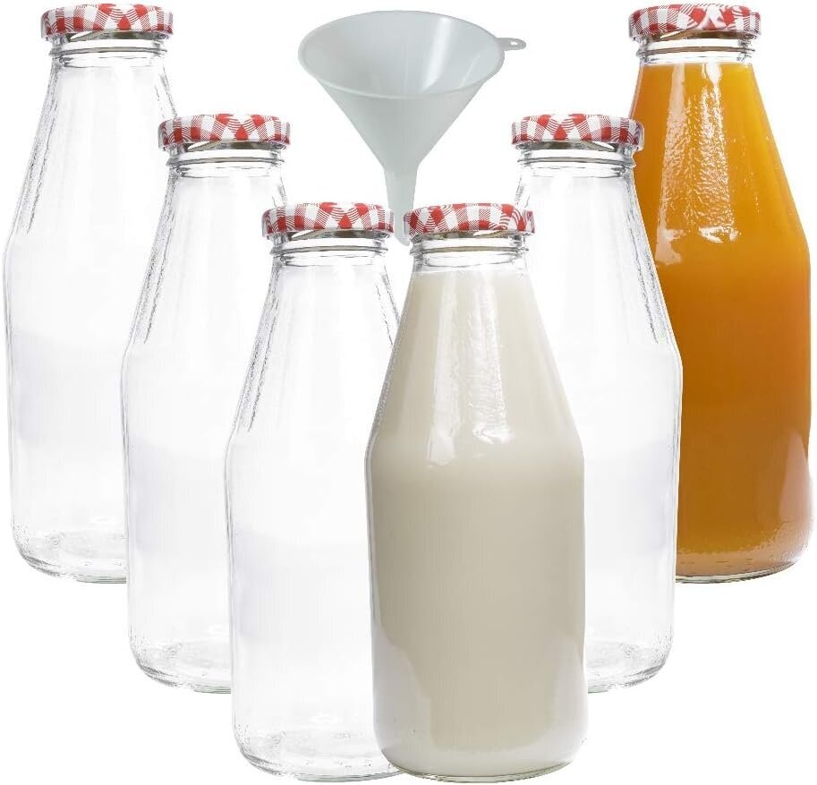Mikken 6 x stikla pudele 500 ml, pudele ar skrūvju vāciņu, ieskaitot piltuvi cena un informācija | Virtuves piederumi | 220.lv