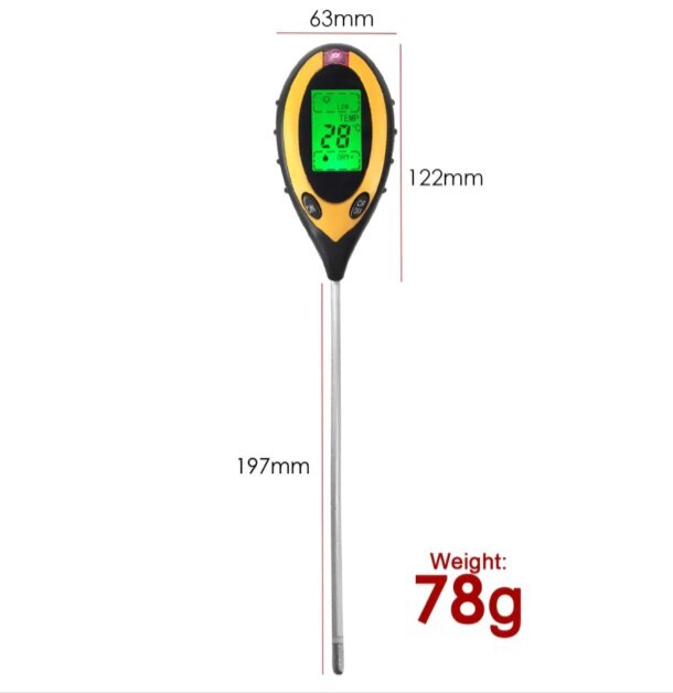 4in1 augsnes pH mērītājs cena un informācija | Mitruma, temperatūras, pH, ORP mērītāji | 220.lv