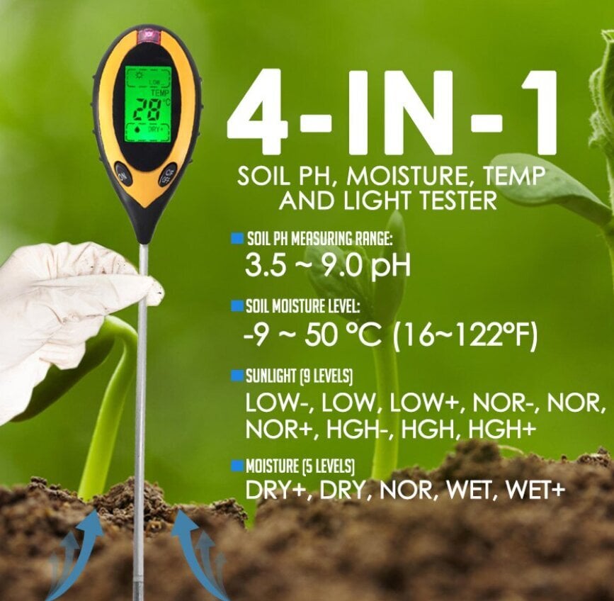 4in1 augsnes pH mērītājs cena un informācija | Mitruma, temperatūras, pH, ORP mērītāji | 220.lv