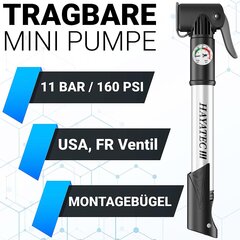 Мини -велосипедный насос Sanawatec Mini Bicycle Pump Mini Air Pump Все клапаны Все клапаны велосипедные велосипедные насосы маленький, с манометром, для французского и американского клапана 11 бар/160 фунтов на квадратный дюйм высокого давления цена и информация | Насосы для велосипеда | 220.lv