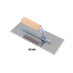 Зубчатый шпатель с квадратными зубьями и деревянной рукоятью, 6 мм, 28 х 12 см. цена и информация | Механические инструменты | 220.lv