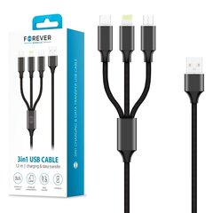 Forever 3in1 Lightning + USB-C + microUSB 1,2 m 2A cena un informācija | Savienotājkabeļi | 220.lv