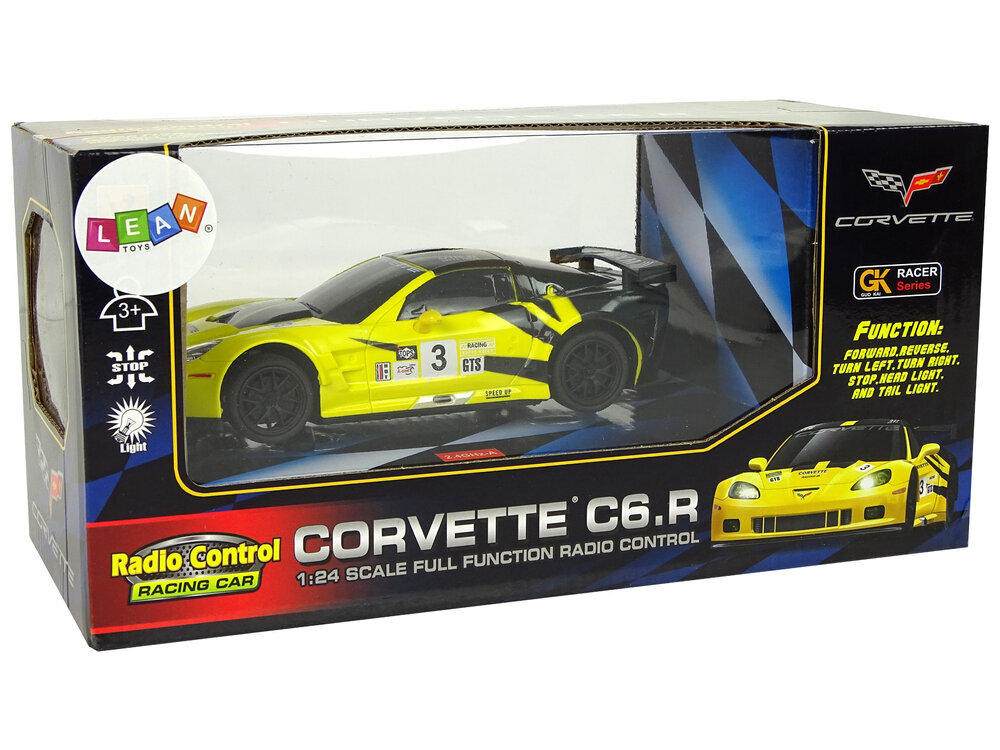 Ar tālvadību vadāms sporta auto Corvette C6. R, 2,4 G, 1:24, dzeltens cena un informācija | Rotaļlietas zīdaiņiem | 220.lv