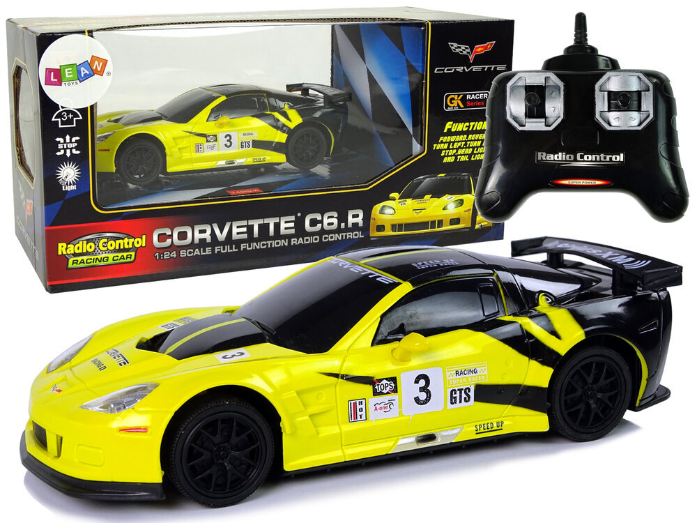 Ar tālvadību vadāms sporta auto Corvette C6. R, 2,4 G, 1:24, dzeltens cena un informācija | Rotaļlietas zīdaiņiem | 220.lv